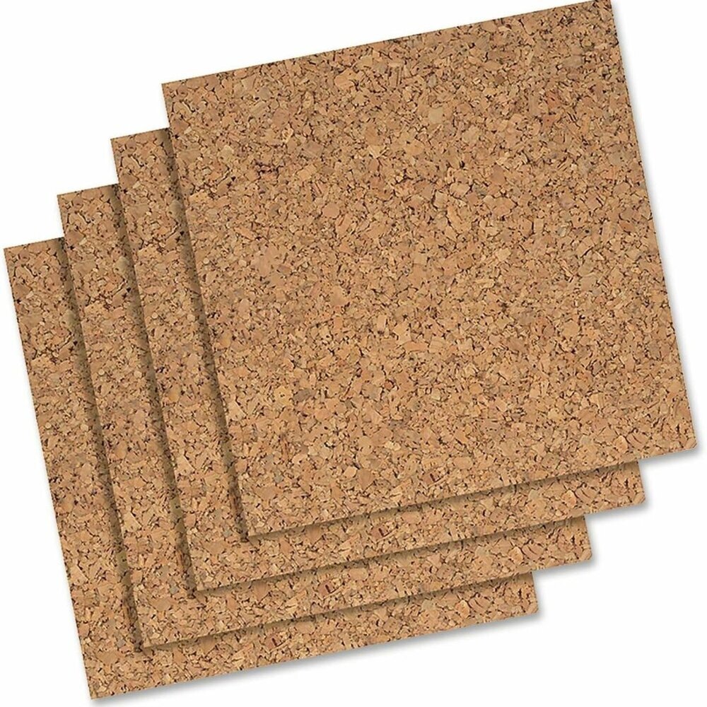Cork Tiles, Bulletin Board Cork Panels 12" x 12" x 3/16", Natural, 4 Pack 102